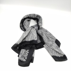 Gray Faux Silk Print Plaid Square Scarf